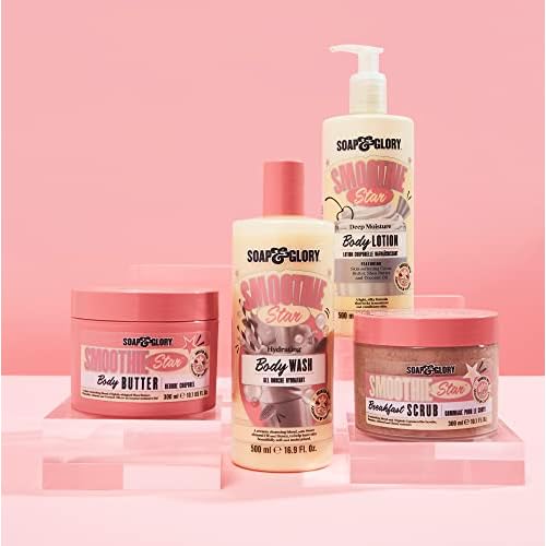 Soap & Glory Smoothie Star Moisturizing Body Lotion - Non-Greasy Vegan Body Moisturizer with Skin-Softening Cocoa Butter & Coconut Oil - Almond & Vanilla Scented Lotion (500ml) (Pack of 2)