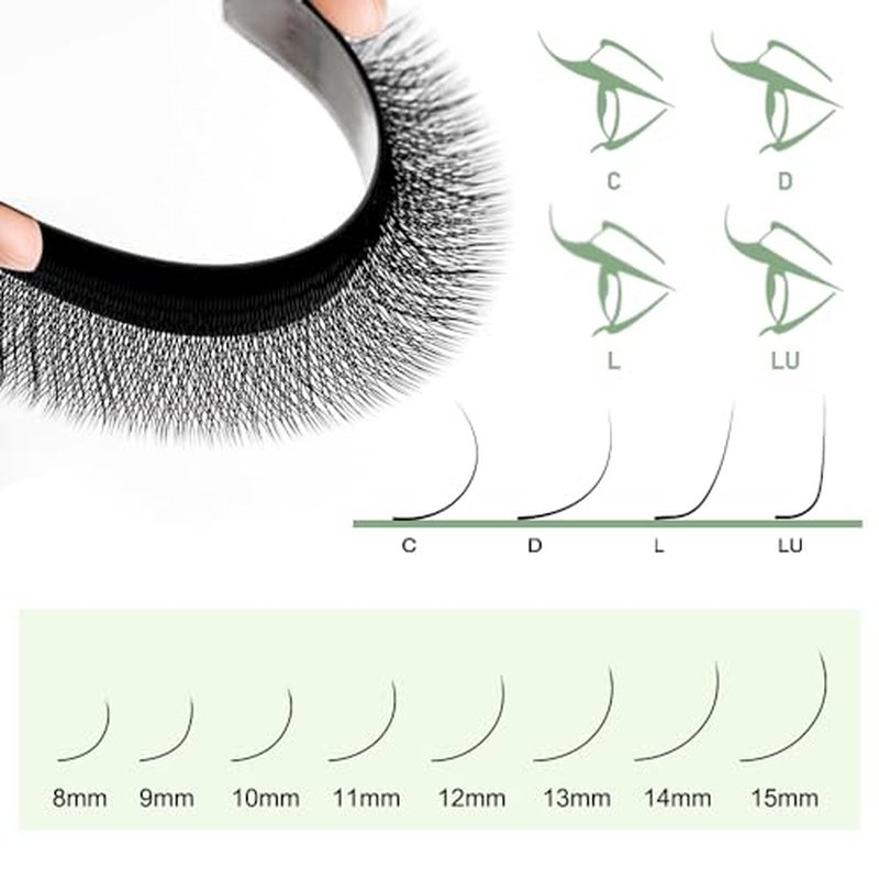 Eyelash Extensions 0.07 D Curl 8-14mm W Shaped Clover Classic Easy Fan Permanent Volume Lash Extensions Automatic Blooming Flower Lash,Professional Supplies for Lash Techs(6D,0.07-D,8-14 Mix)
