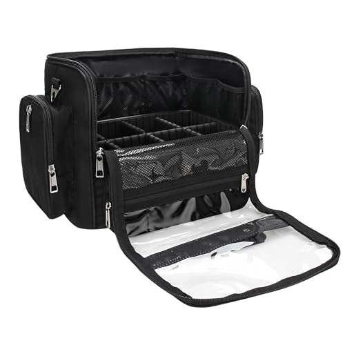 Makeup Brush Bag, Makeup Artist Must Haves, Professional Travel Makeup Brush Case, Extra Large Stand Up Make Up Brush Holder Makeup Organizer, Full Open With Compartments and Shoulder Strap