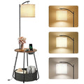 Rustic Brown Floor Lamp with Table & Charging Station - Modern Nightstand with USB & Type-C Ports