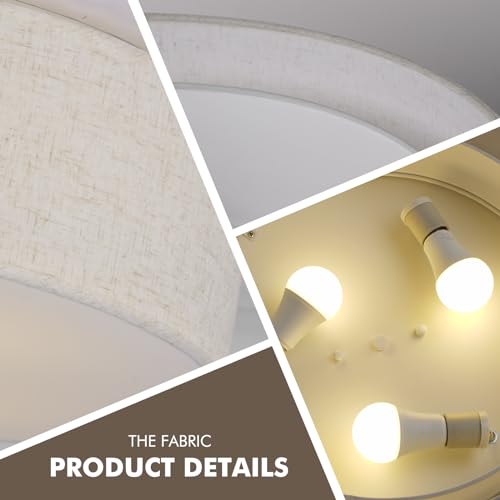 CALOKES 18-Inch Large Beige Drum Flush Mount Ceiling Light Fixture with Fabric Shade - Modern Farmhouse Ceiling Lamp for Living Room, Bedroom, Kitchen, Foyer