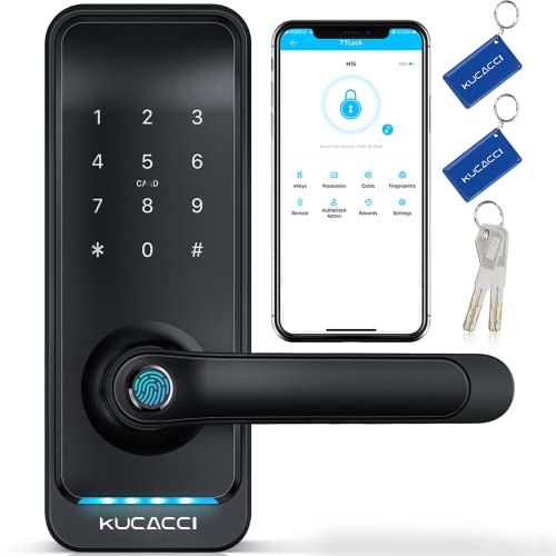 Kucacci Smart Keyless Door Lock with Handle - Black - Fingerprint Keypad App Control