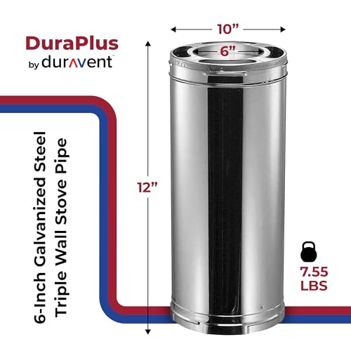 Duravent DuraPlus 6in. x 12in. Stainless Steel Chimney Pipe - Triple-Wall Insulated