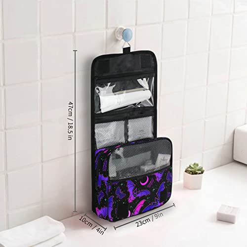 Hanging Toiletry Bag Purple Bat Gothic Travel Makeup bag for Toiletries Portable Travel Toiletry Organizer Cosmetic Bags with Hanging Hook