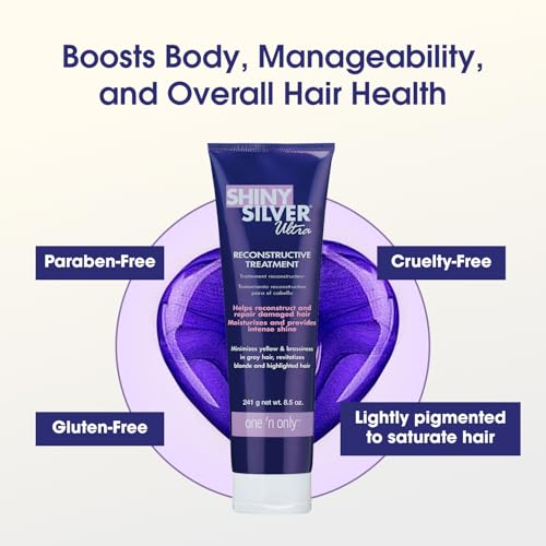 One 'n Only Shiny Silver Deep Conditioning Hair Mask - Hydrating Treatment for Blonde, Gray, Bleached & Highlighted Hair - Restores Shine, Repairs Damage, Neutralizes Brassy Tones (8.5 oz)