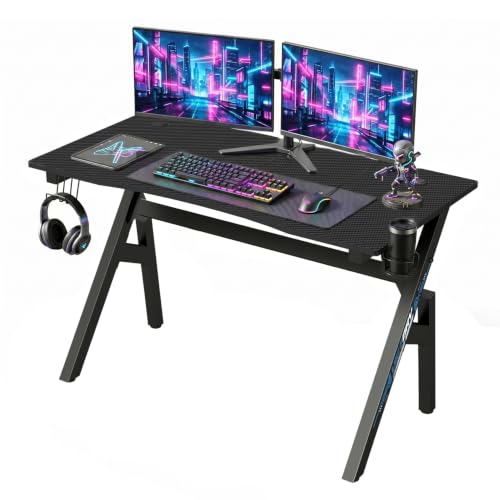 47-Inch R-Shaped Gaming Desk - Black & Blue Computer Table, Easy Assembly