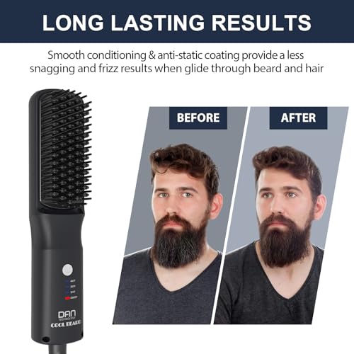 Beard Straightener for Men, Tourmaline Ceramic Heated Beard Brush with Anti-Scald Feature for Medium to Long Beards, 3 Temperature Settings, Beard Grooming Gift Kit for Men