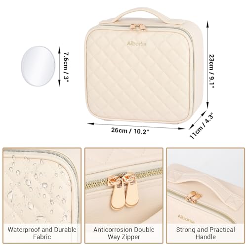 Travel Makeup Bag with Lighted LED Mirror & Adjustable Dividers