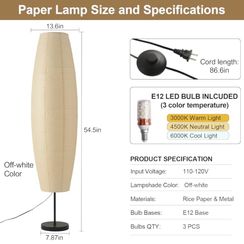 Off-White Paper Floor Lamp with 3 Lights - Black & White Variation