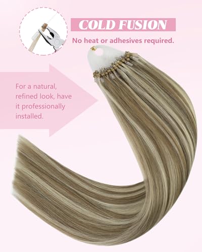 YoungSee Micro Bead Hair Extensions Highlight Microlink Human Hair Light Brown Blonde 14 Inch Variation P8A/60, 57g