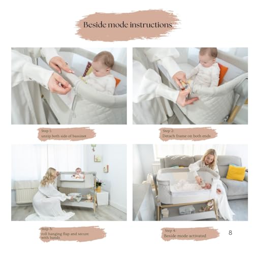Portable Baby Bassinet Bedside Sleeper with Wheels & Adjustable Heights