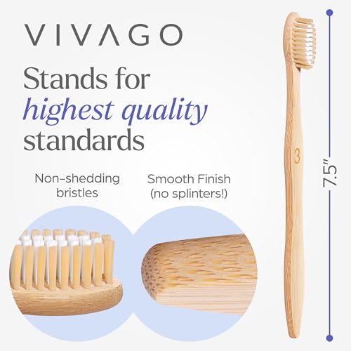VIVAGO Bamboo Toothbrushes - Medium Bristles, 50 Count Pack for Adults