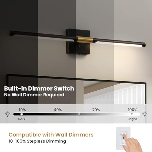 Black and Gold 32-Inch Dimmable LED Vanity Light Bar with 360° Rotatable Tube