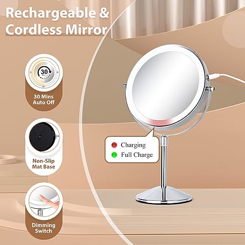 8-Inch Tall Lighted Magnifying Makeup Mirror with Adjustable Height & 17.5L x 8W