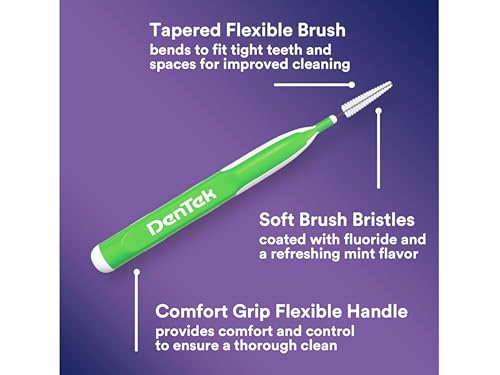 DenTek Easy Brush Interdental Cleaners Pack of 6 - Extra Tight 2.0-3.0mm Flexible Dental Picks with Mint