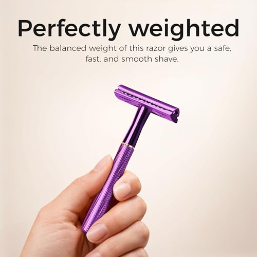 ZOMCHI Double Edge Safety Razor with Stand, Safety Shaving Razor with 10 Double Edge Safety Razor Blades, Eco-Friendly Razor for Shaving ? Purple