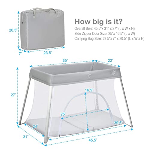 Silver Baby Joy 2-in-1 Travel Crib with Zipper, Portable Toddler Playpen