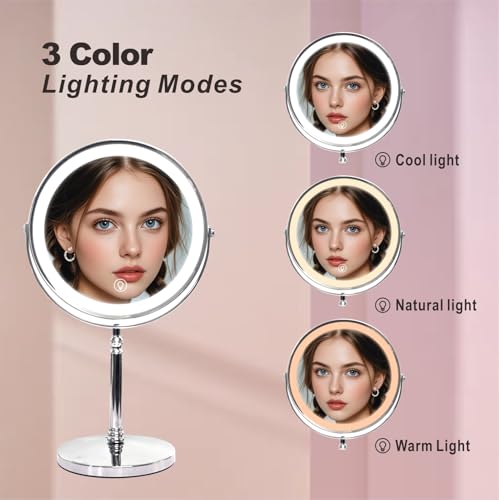 Creocasy Rechargeable 8-Inch LED Makeup Mirror with 10X Magnification & Adjustable Lighting