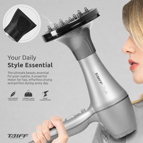 Lightweight Ionic Ceramic Hair Dryer with Diffuser - Silver - 1875W Travel-Ready Dual Voltage