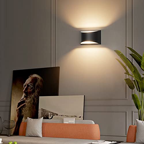Black Modern LED Wall Sconce Set of 2 - Up & Down Indoor Wall Lights - Warm White 3000K