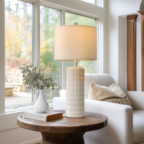 Tall Ceramic Table Lamps Set of 2 - White and Gold Modern Bedside Lamps for Living Room & Nightstand