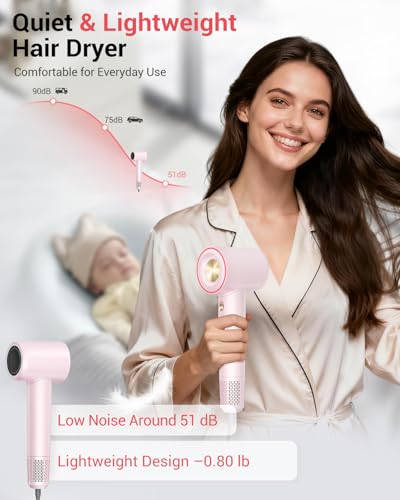 Pink Ionic Hair Dryer - High-Speed 150,000 RPM Professional Blow Dryer with Negative Ions