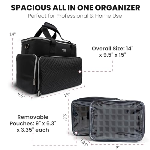 Nail Polish Organizer Case - Structured Spill-Proof Travel Bag with Reinforced Stitching, Strong Zippers, Removable Dividers - Extra Large Manicurist Storage Box in Luxury Gift-Ready Packaging - Black