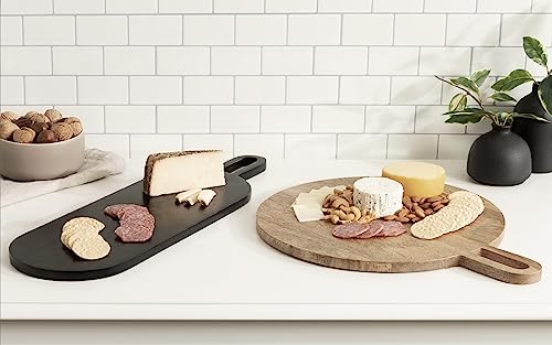 Kate and Laurel Staven 2-Piece Serving Boards Set Natural/Black, Modern Food-Safe Mango Wood