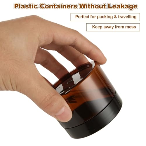 50 Pack 4oz Amber Plastic Cosmetic Jars with Lids - Refillable Travel Containers
