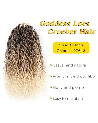 14 Inch Goddess Locs Crochet Hair for Black Women - 4/27/613 Short Bohemian Faux Locs - 7 Packs, Pre Looped Curly Ends