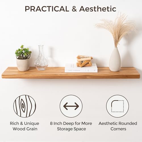 24-Inch Rustic Elm Wood Floating Shelves Set of 2 - Deep Wall Storage with Invisible Brackets