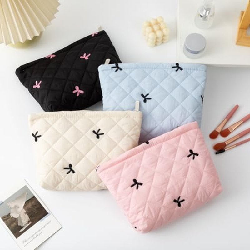 2Pcs Bowknot Makeup Bag Cute Bow Travel Cosmetic Bag Set for Women Girls Large Small Zipper Makeup Pouch for Purse Aesthetic Portable Toiletry Bag Organizer£¨Black£©