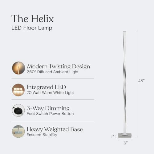 Brightech Helix LED Floor Lamp - 48" Tall Dimmable Standing Lamp in Warm White Silver Frame