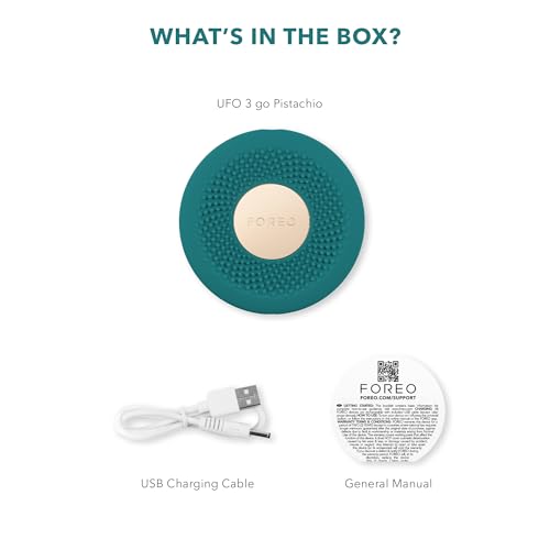 FOREO UFO 3 go Travel-friendly Face Mask Skincare Device - Face Moisturiser - Anti-Aging - Red Light - Warming - Facial Massage - Compact - App-connected - Evergreen