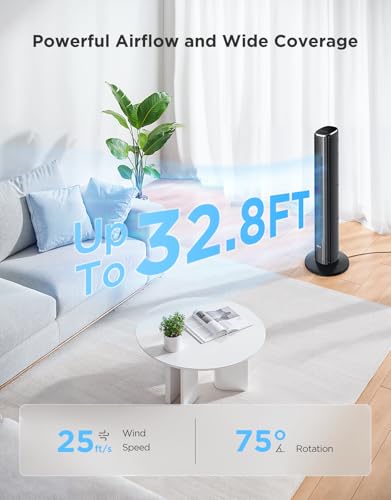 Black Tower Fan for Bedroom, 36 Inch, 5 Modes & 8 Speeds, Smart Wi-Fi Control