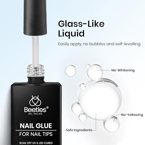 Beetles 9 in 1 Gel Nail Glue, 2pcs 10ml UV Nail Glue for Clear Nail Tips Acrylic Nails, Super Strong for False Nails, Base Coat, Rhinestones, Blooming Gel, Long Lasting 28+ Days, U V Light Required