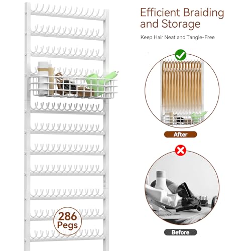 White Braiding Hair Rack 2-Sided with 286 Pegs for Salon & Home Use - NOVIMANGO