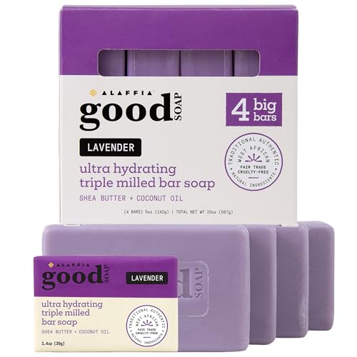 Alaffia Good Soap Lavender (4 Bars) + Trial-Size Herbal Bar ? Long-Lasting, Triple-Milled with Fair Trade Shea Butter