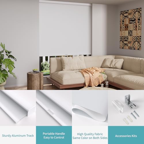 MYshade Cordless Blackout Roller Shades for Windows, White / 46 x 72 inches, UV & Thermal Insulated Window Blinds for Bedroom & Living Room