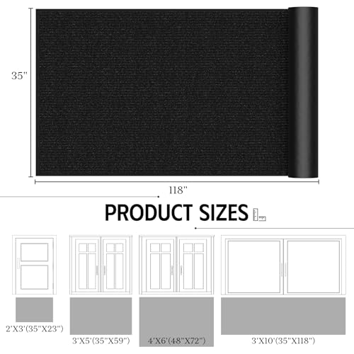 Heavy Duty Outdoor Door Mat 3x10 ft Black Striped Non-Slip Entry Welcome Mat