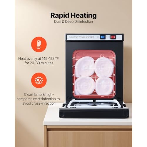 VEVOR Hot Towel Warmer, 5L Small Towel Warmer Cabinet with Clip & Stainless Steel Rack, Holds up 8-12 Towels, Portable All-Round Heating Cabinet for Spa, Barber, Manicures, Massage, Salon, Black