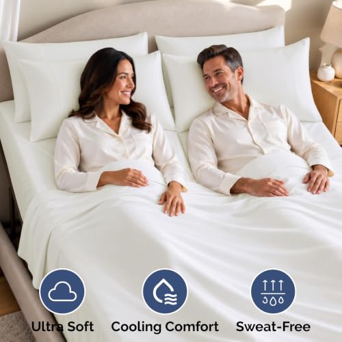 Flex Top Split King Sheet Set - Soft & Cooling - Antique White - 4 Piece with Split Head Design