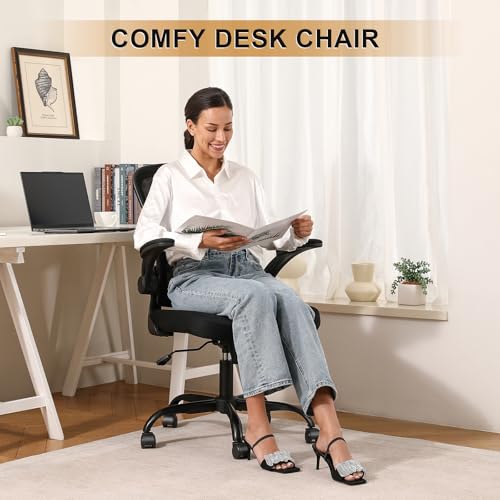Synorla Ergonomic Office Chair with Flip-Up Armrests, Lumbar Support, 330 lbs, Black (Standard)