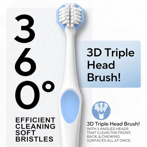 DR.CLEAN 3-Sided Triple Head Manual Toothbrush 6pcs for Sensitive Gums & Braces