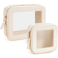 Travel Clear Makeup Bag Set TSA Approved Cosmetic Case with Zipper - Mini & Large Beige