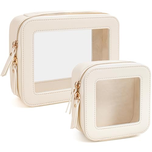 Travel Clear Makeup Bag Set TSA Approved Cosmetic Case with Zipper - Mini & Large Beige