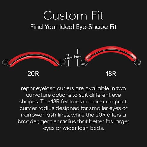 rephr 20R Wide & Flat Eyelash Curler, Double-Barrel Design with 5 Refill Pads, New Improved Durable Coating, Curvature for Universal Eye Shapes