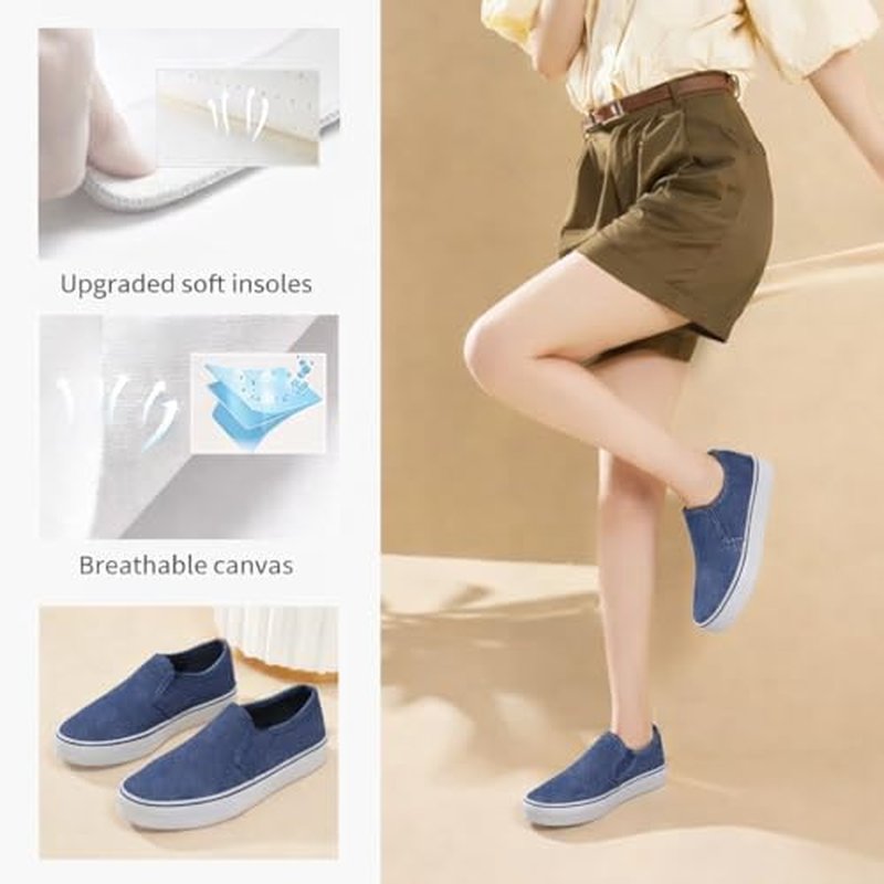 Emma Shoes Low-Top Slip Ons Women's Fashion Sneakers Casual Canvas Sneakers for Women Comfortable Flats Breathable Padded Insole Slip on Sneakers Women Low Slip on Shoes
