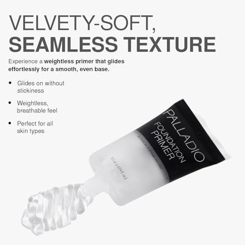 Palladio Foundation Primer, Lightweight and Velvety Primer with Aloe Vera and Chamomile, Wear Alone or As Foundation Base, Minimizes Fine Lines and Pores, Helps Makeup Last Longer, 0.674 oz Clear