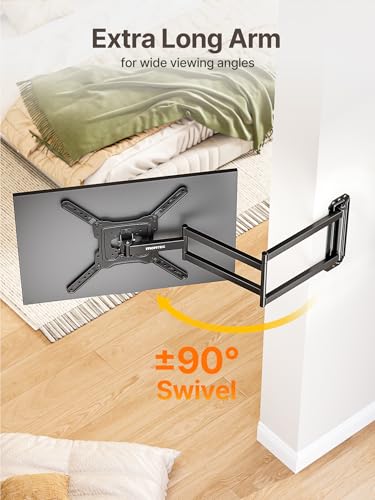 monTEK 37 Inch Long Arm TV Wall Mount for 23-65 Inch Flat and Curved TVs – Full Motion, Space-Saving